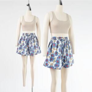 Vintage 90s Floral Print Cotton Elastic Waist Shorts size S M